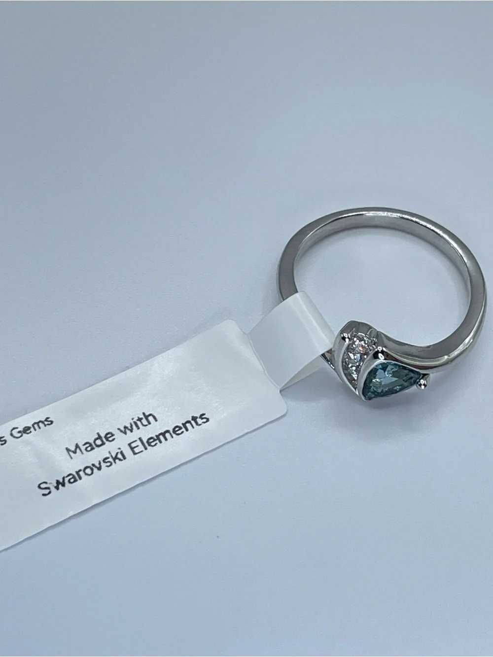 Swarovski Crystal Elements Teal Blue Trillion Crystal Modern Minimalist Ring 9